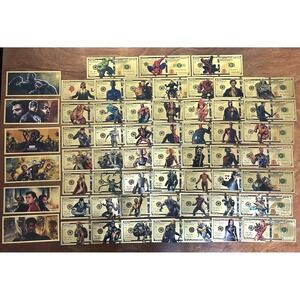 Ultra Rare 58 pc *COMPLETE* 24k Gold Foil Plated Marvel Super Hero Banknote Set